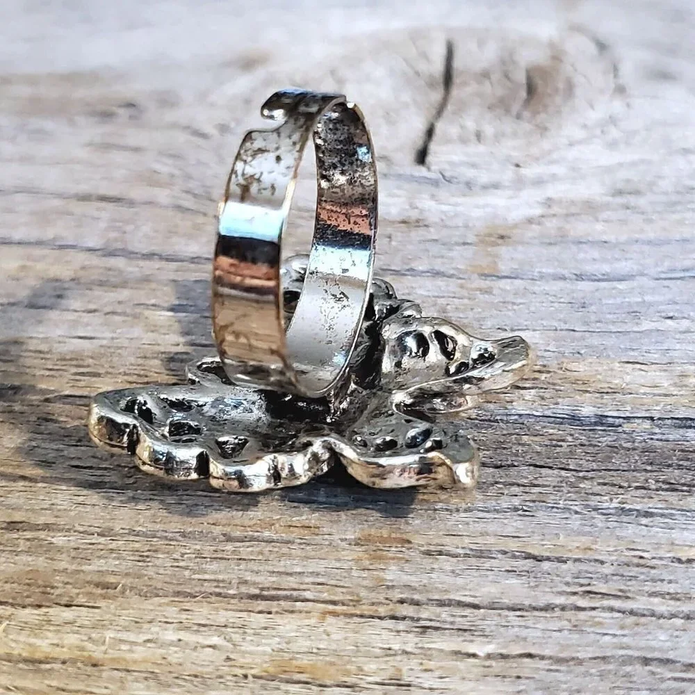 Vintage Y2K 90s Clear Crystal Butterfly Silver Adjustable Cocktail Ring